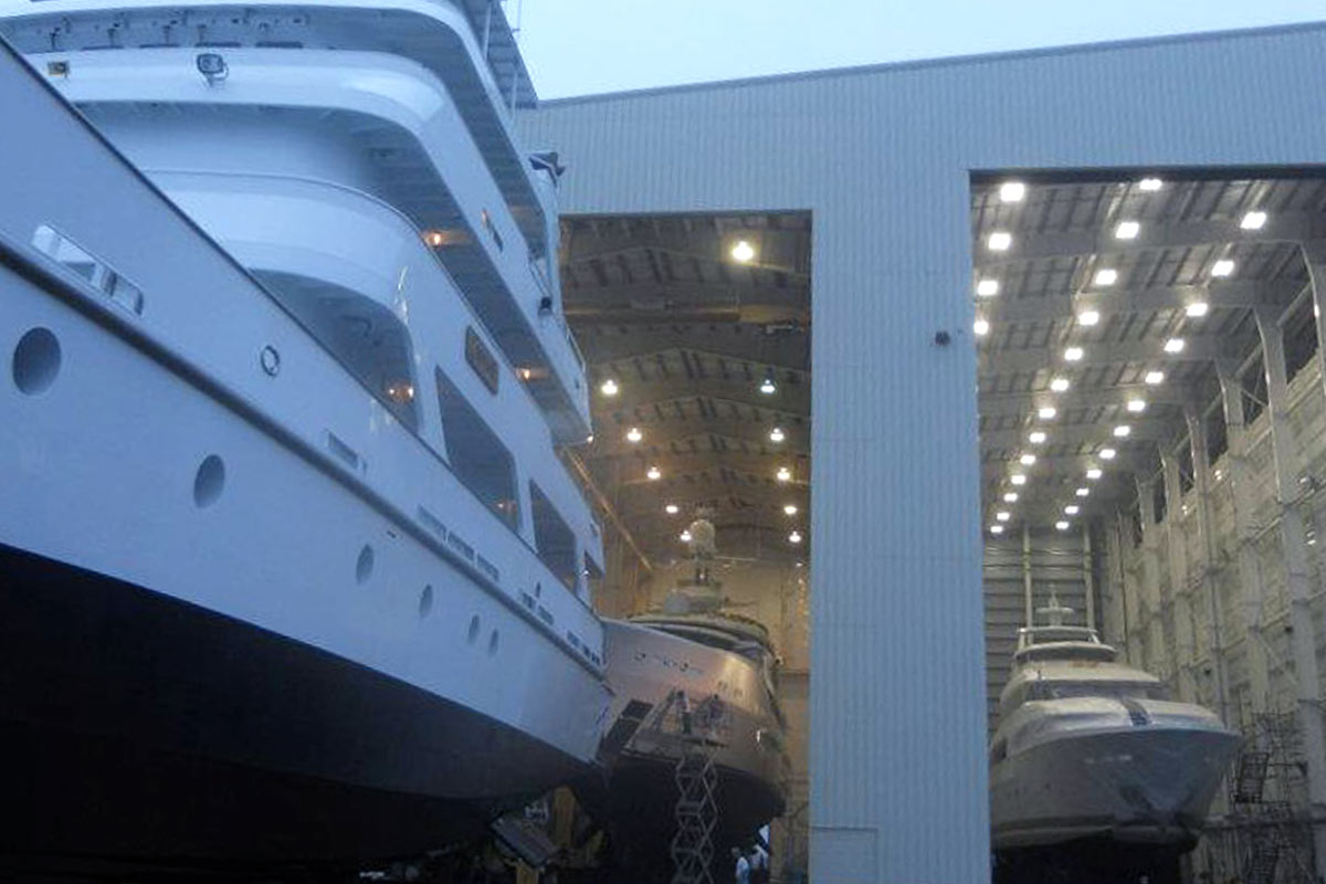 large yachts being painted in GFS paint booths