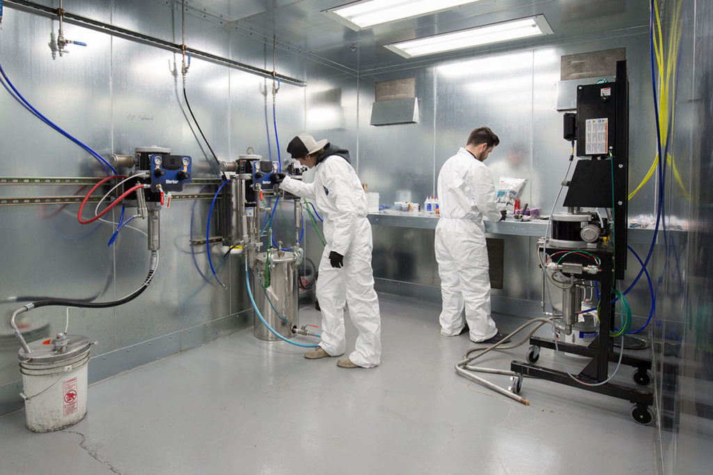 GFS Industrial Paint mix Room with paint technicians inside